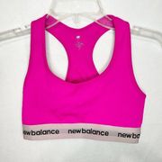 New Balance Women's Logo Racerback Hot Pink Ribbed Knit Sports Bra Size L