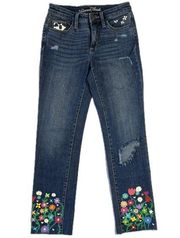 Custom Painted 00/24 High Rise Straight Crop Floral Distressed Y2k Denim Jeans