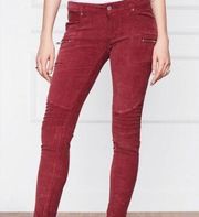 Anine Bing Corduroy Moto Zipper Maroon Pants 27