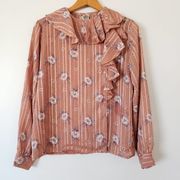 Vintage blouse off center buttons ruffles collar M