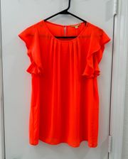 NWT  Neon Orange Ruffle Sleeve Summer Blouse- Size Medium