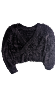 Black Fuzzy Wrap Sweater