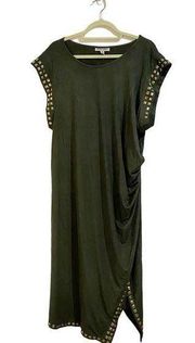 Shelby & Palmer Olive Green Studded Midi Asymmetrical Dress Sz 3X