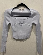 Urban Outfitters Round Neck Long Sleeve Cropped Light Blue Blouse