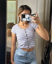 Pink Rose  Blue Striped Baby Tee Crop Top