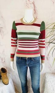 Parker Long Sleeve Crew Neck Ribbed Striped Sweater