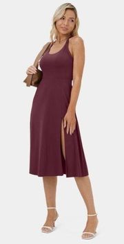 Halara Split Midi Casual Dress Backless Cut Out Twisted Side Pocket in Fig NWT