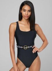 EUC Bebe Logo Belt 1-Piece Swimsuit