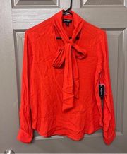 NWT Lord & Taylor Red Tie Neck Blouse