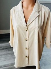 Nasty Gal Beige Oversized Blouse Size 4 Button Front Collared K4