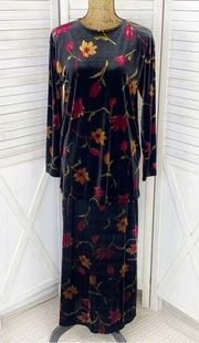 Jennifer Moore Floral Velvet Shirt Skirt Set Black Pink Small