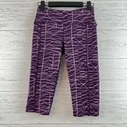 Oiselle Purple and White Printed Cropped Leggings Size 4