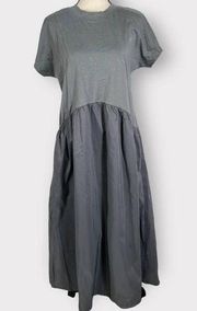 Melloday Gray Slate Mixed Media Short Sleeve Midi Dress Women's Size Large NWT