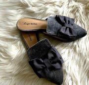 Gray velvet mules by  with bow embellishment on toe