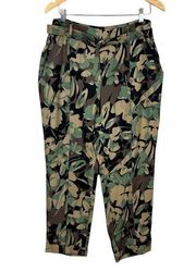 Chicos 2 Pants Womens 12 Green Camo Linen Lyocell Belted High Rise Ankle Utility