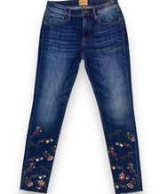 Driftwood Jeans Jackie Skinny with Floral Embroidered with Raw Hem