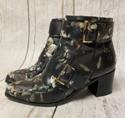 Floral Print Leather Ankle Buckle Booties size 40