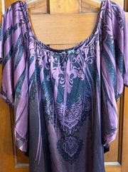 Unique Vibrant Purple Sami & Jo Scoop Neck Blouse with Batwings, Vintage-ish