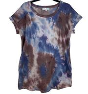 Blue and Purple Short Sleeve Tie Dye Tunic Sweatshirt Size Large