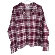 Levi's Women's Red and Cream Plaid Striped Flannel Button Front Shirt Size 2X