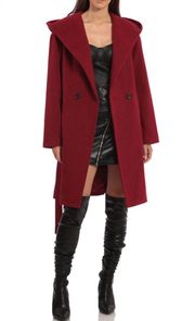 Hooded Twill Wrap Coat In Maroon (No Belt) Nordstrom Cut Off Tag Size Xl Reg   Look polished on the go in this timelessly chic wrap coat with an expansive hood for blustery days and handwarming welt pockets.   • 38 1/2" length (size Medium) • Double-breasted button closure • Fixed hood • Shawl collar • Lined • 46% polyester, 29% acrylic, 9% wool, 9% rayon, 5% nylon, 2% cotton • Dry clean • Imported • Item # 6236110 Belt is not included