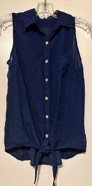 E&M blue button up thin tie front top size M