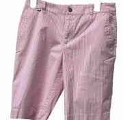 Ralph Lauren Seersucker Pink & White Striped Active Shorts Womens Sz 6 Golf L-RL