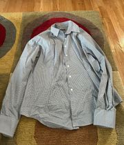 Grey White Checkered Plaid Button Down Dress Shirt Women’s Medium