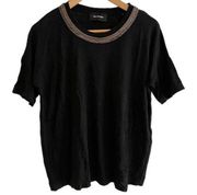 THE Kooples Linen Blend Black Top Metallic Accents - 2