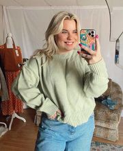 Nasty Gal Crew Neck Pullover Cropped Knit Sweater Green Size Large