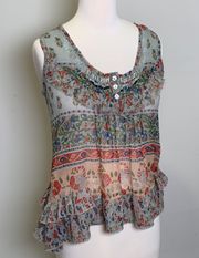 Romeo & Juliet Couture Sheer Beaded Boho Top Size Small 