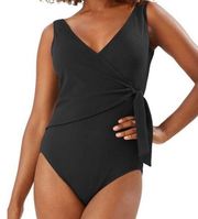 Tommy Bahama  Colada Pique Wrap Front One-piece Swimsuit In Black Size 10