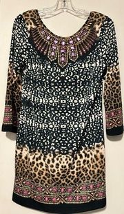 ECI New York jeweled animal print dress size M