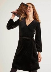 Boden Petite Ellie Velvet Wrap Dress - Black - 2P