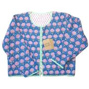 NWT J.Crew SZ Blockprints Reversible Cotton Quilted Jacket in Lilac Pineapple L