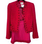 Alberta Makali pink tweed fringed studded jacket