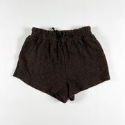 Free People  Beach Linen Blend Ribbed Knit Stretch Pull On Mini Shorts Brown S