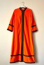 VANITY FAIR | Vintage Orange Color Block Full Length Robe Sz XL