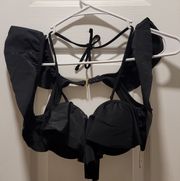 NWT Black SO Pushup Off The Shoulder Flounce Bikini Top Size M Flutter Swim Top