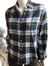 L.L. Bean Vintage Flannel Button Down Long Sleeve Green Shirt Women's Size Med