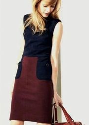 Tory Burch Wool Blend Brianna Dress Navy Blue Maroon