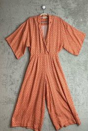 American Vintage Orange Ditsy Flower Dolman Sleeve Wide Leg Jumpsuit, XS/S