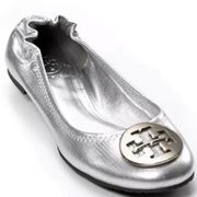 Tory Burch Minnie Ballet Flats Metallic Silver Pewter 9