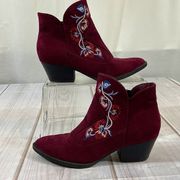 Layne Plum Floral Embroidered Western Ankle Boots Size 6M