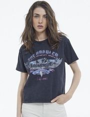 The Kooples Faded Black Cotton Eagle Print T-Shirt Size 1 / Small $125