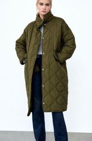 Zara ‘Quilted Puffer Coat in Khaki Green’