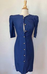 Vintage 80’s Solid Button Front Short Sleeve Bow Back Dress