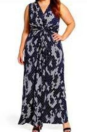 Eliza J Navy and White Geometric Print Sleeveless Maxi Dress SZ 14