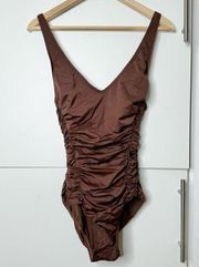 DKNY Brown One Piece Swimsuit Ruched Sides SIZE 6