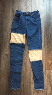 Dark Wash Half Denim Half Legging Material